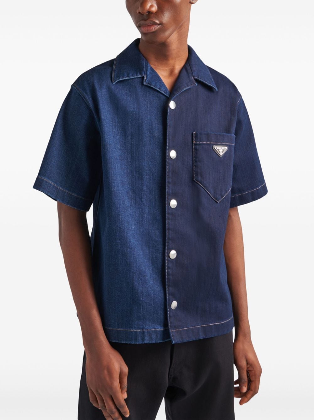 Shop Prada Double Match Two-tone Denim Shirt In Blue