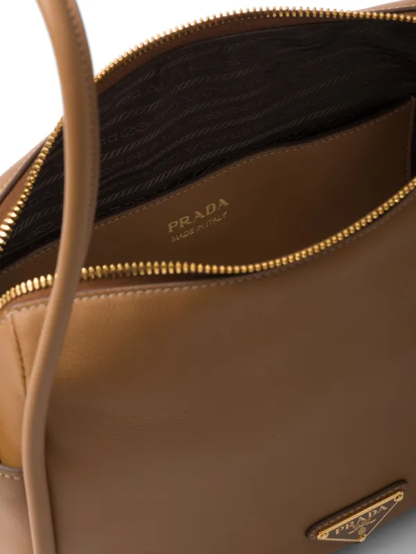 美品　PRADA ナイロントートバッグ ブラウン系 MADE IN ITALY PRADA プラダ カーキ×ブラウン ゴールド金具 ナイロントートバッグ