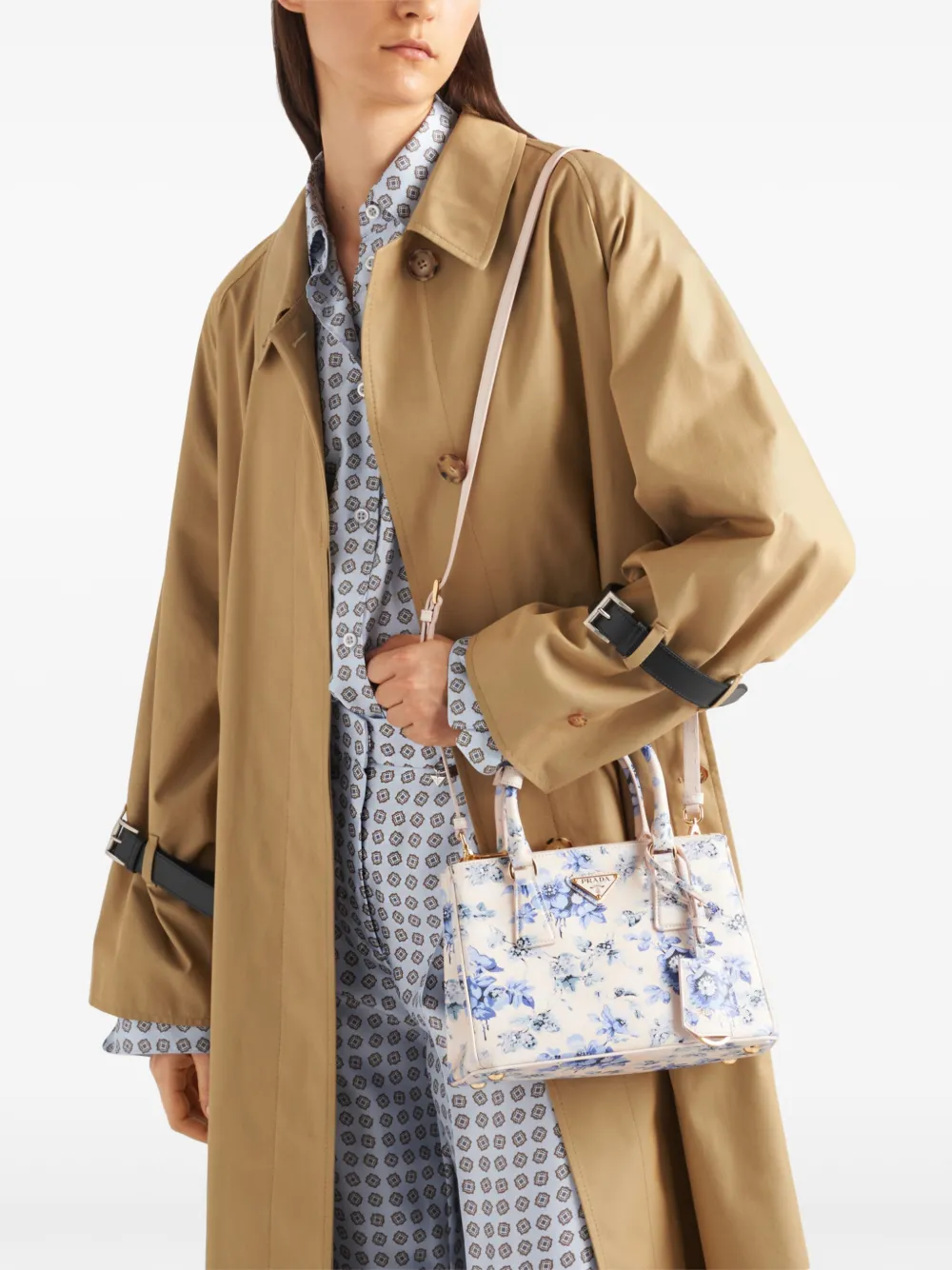 Shop Prada Galleria Printed Leather Bag In Neutrals