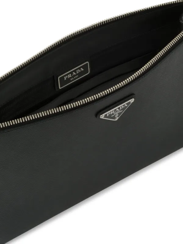 Prada Saffiano triangle plaque Clutch Bag Black FARFETCH PT