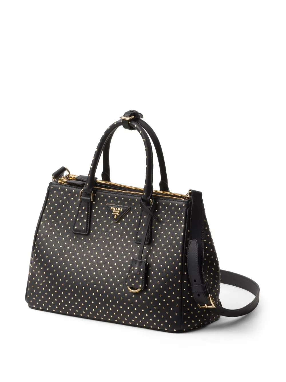 Prada Large Galleria Studded Leather Handbag In Black