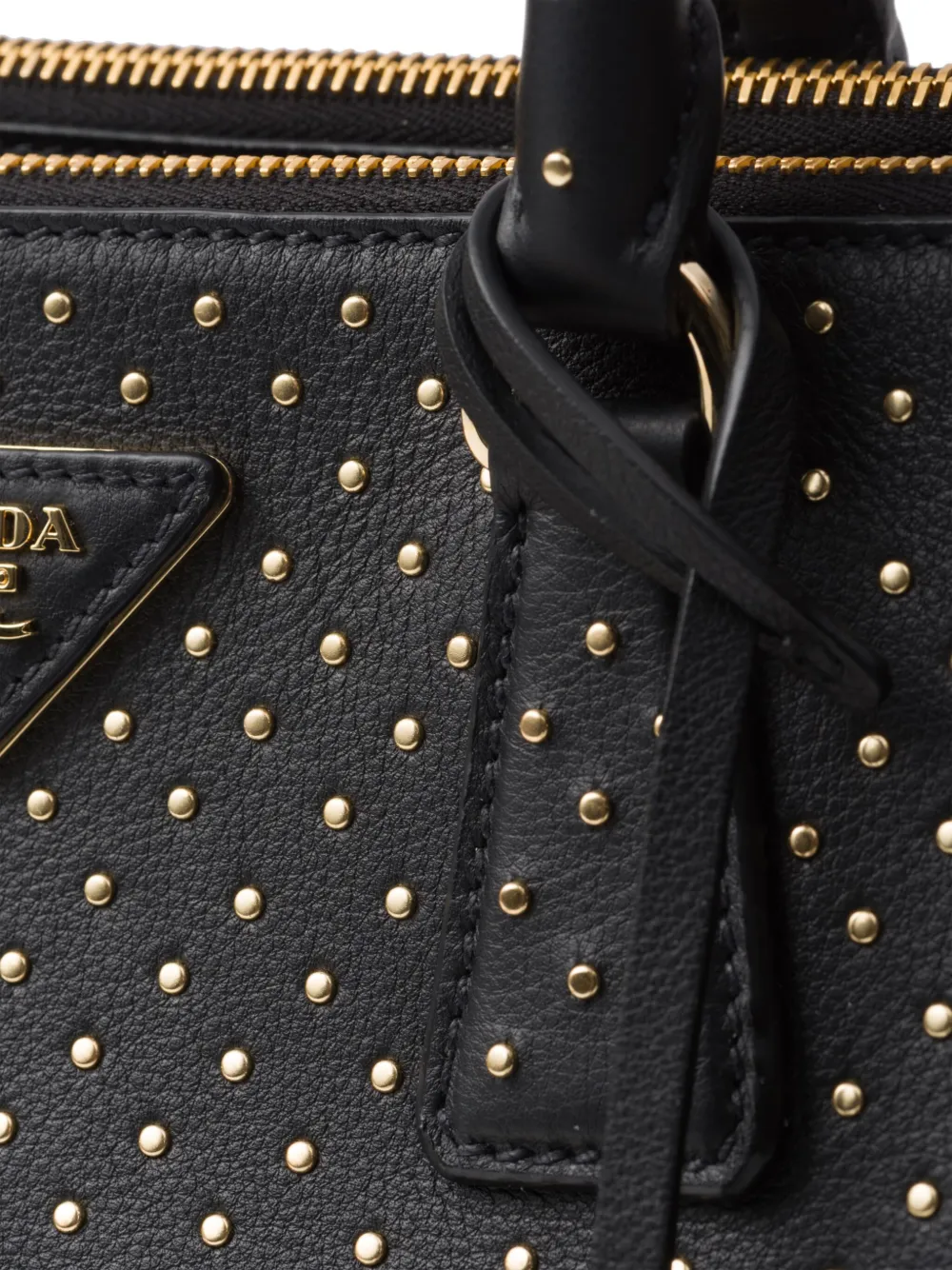 Prada Large Galleria Studded Leather Handbag In Black