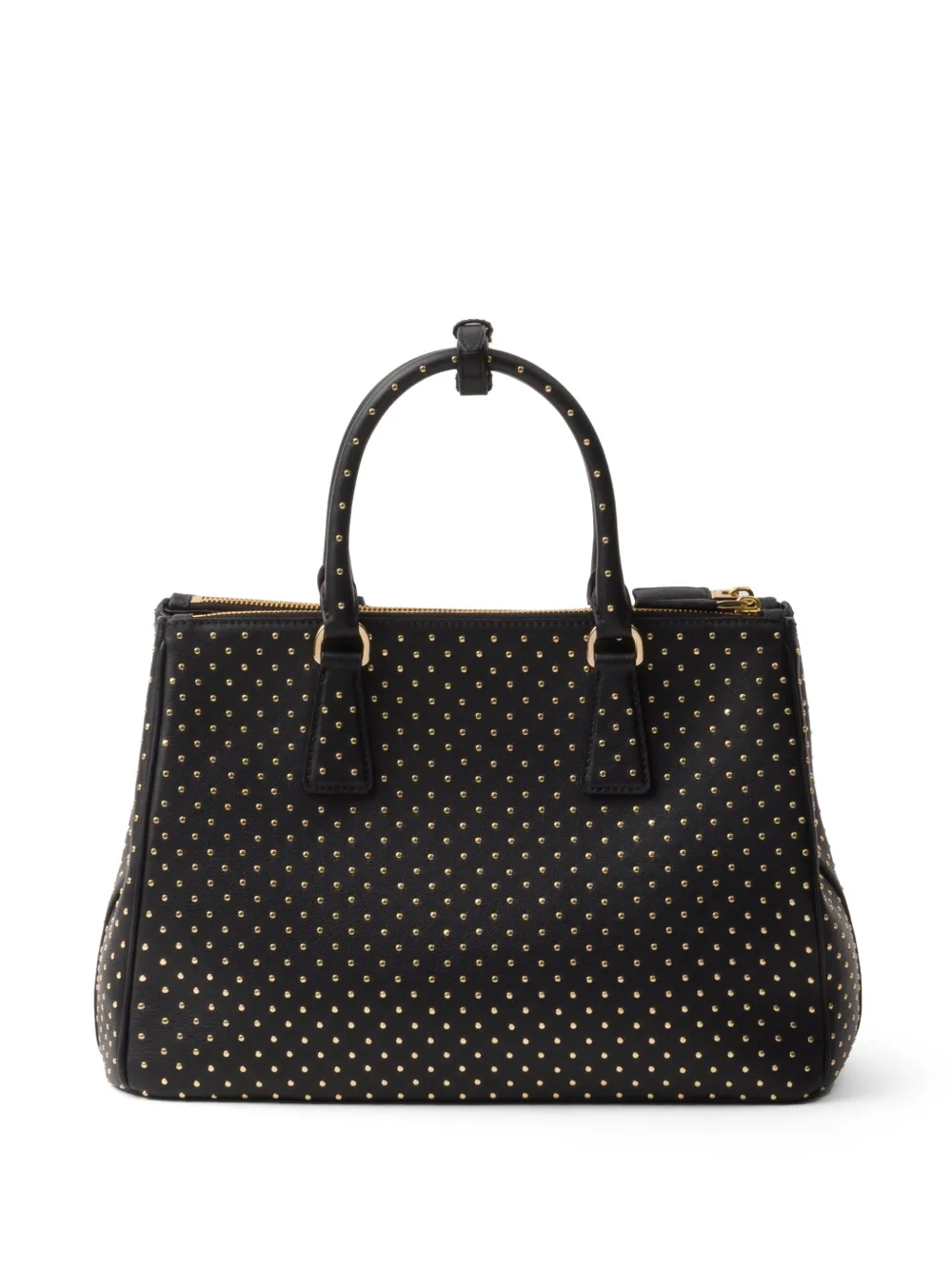 Prada Large Galleria Studded Leather Handbag In Black