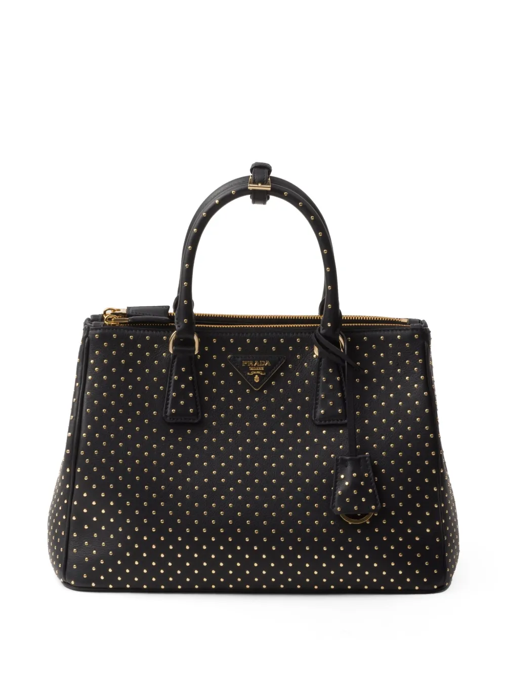 Prada Large Galleria Studded Leather Handbag In Black