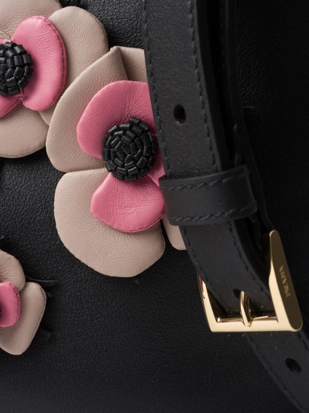 Prada Galleria tas met bloemen applicatie Zwart