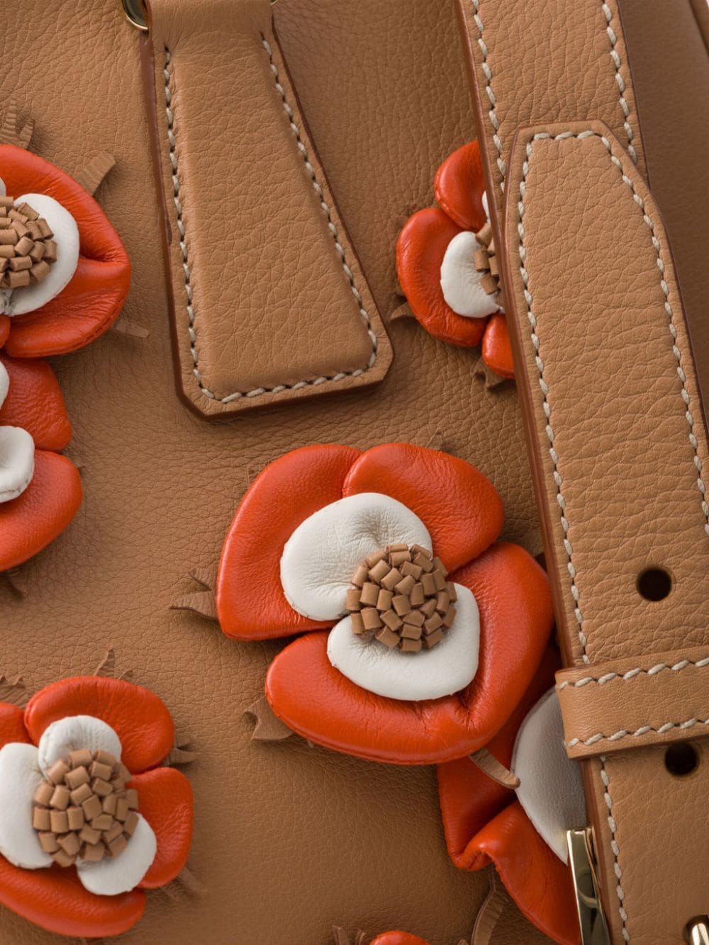 Shop Prada Large Galleria Floral Appliqué Bag In Brown