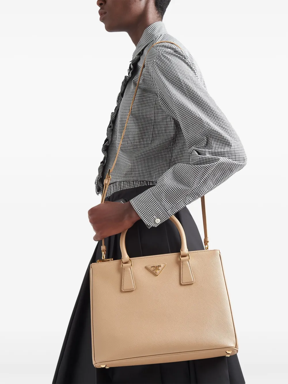Prada Grote Galleria Saffiano leren handtas Beige