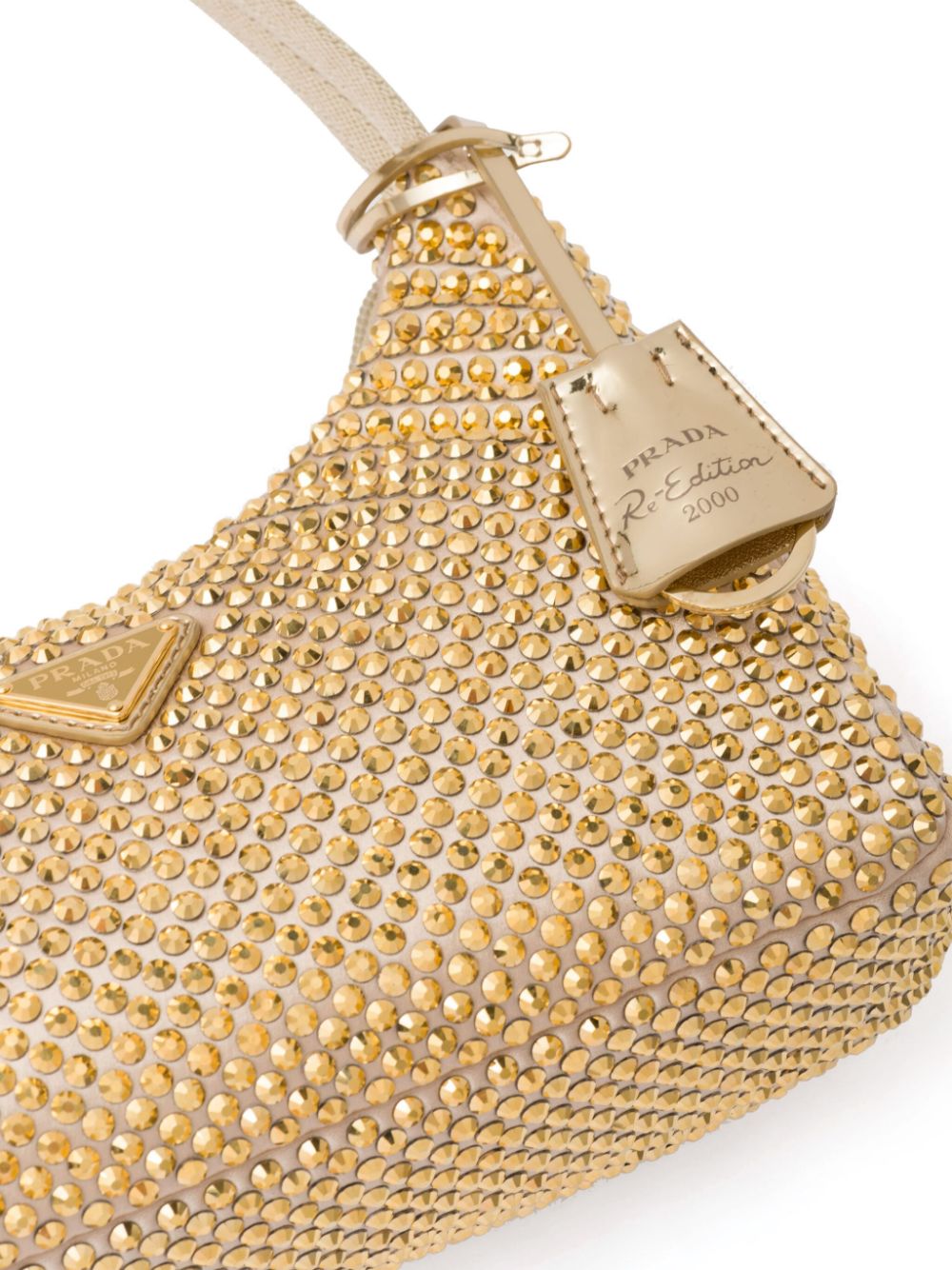 Prada Re-Edition 2000 mini-tas verfraaid met kristallen Goud