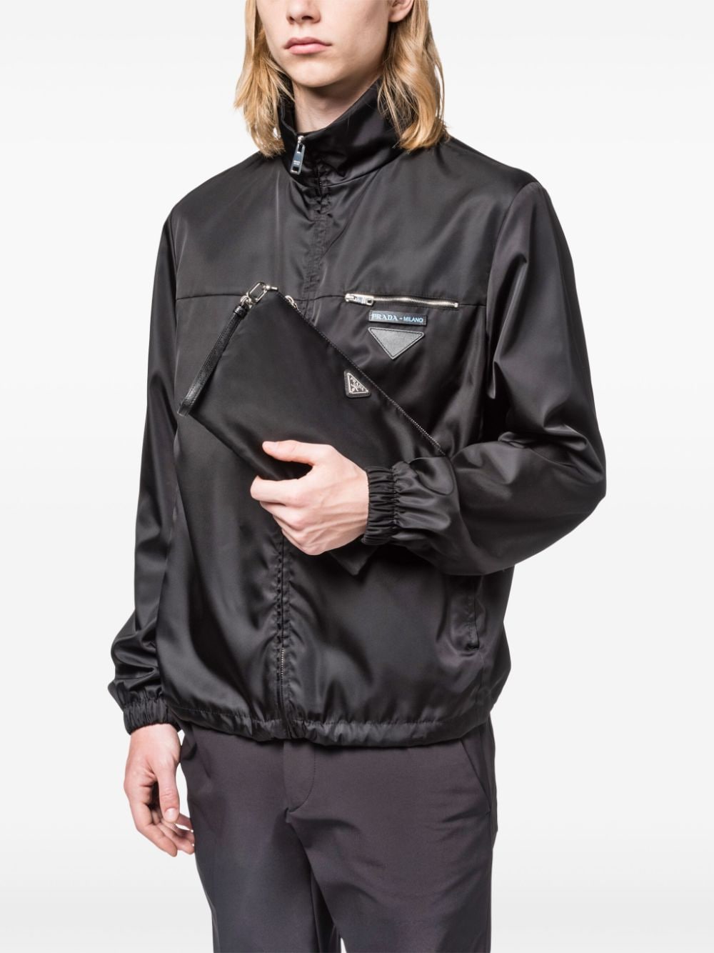 Shop Prada Re-nylon Triangle-logo Clutch Bag In Black