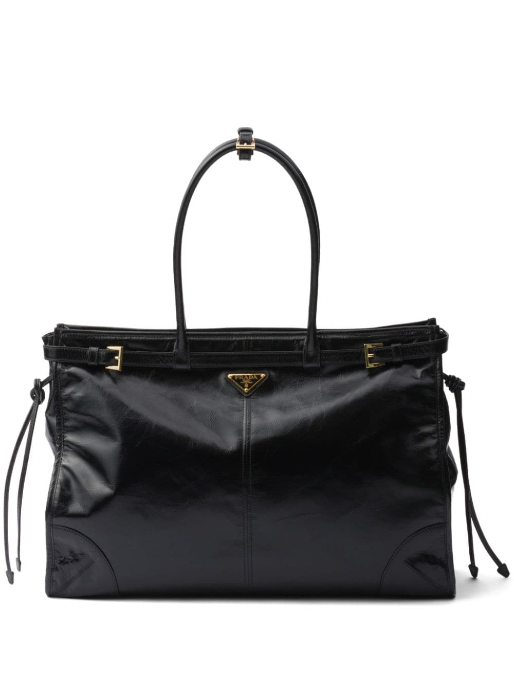 Prada Large Triangle-logo Leather Handbag In Black