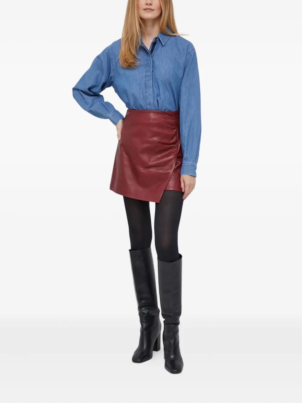 DKNY pleat-detail denim shirt - Blauw