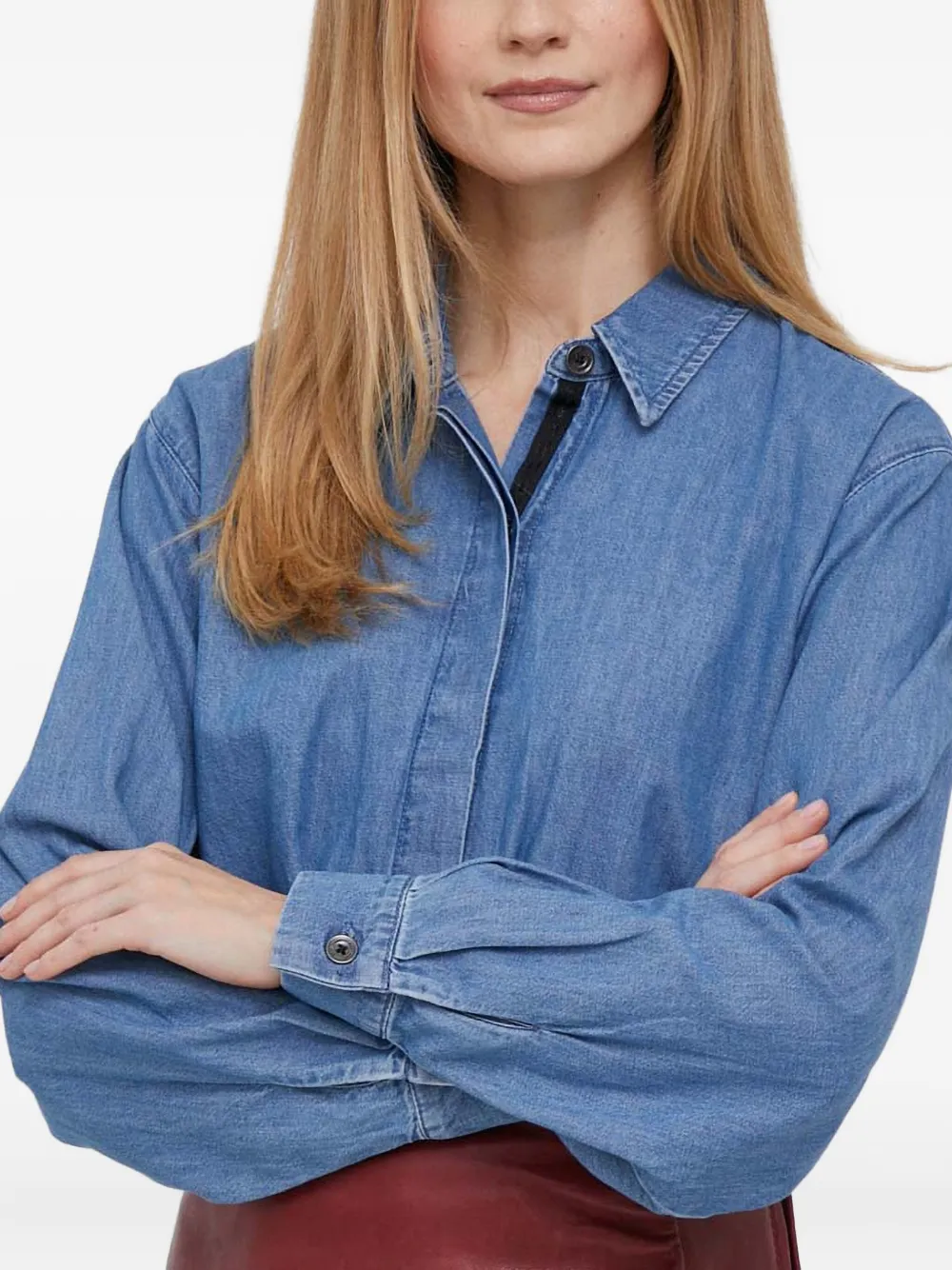 DKNY pleat-detail denim shirt | Blue | Image 1