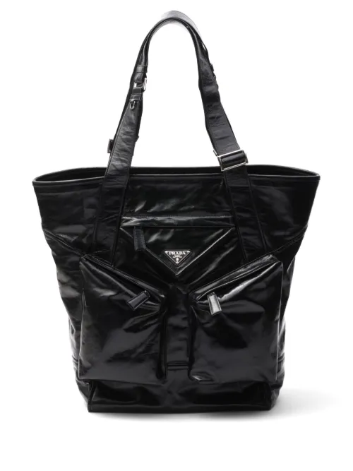 Sac cabas en cuir à logo triangle - Prada - Modalova
