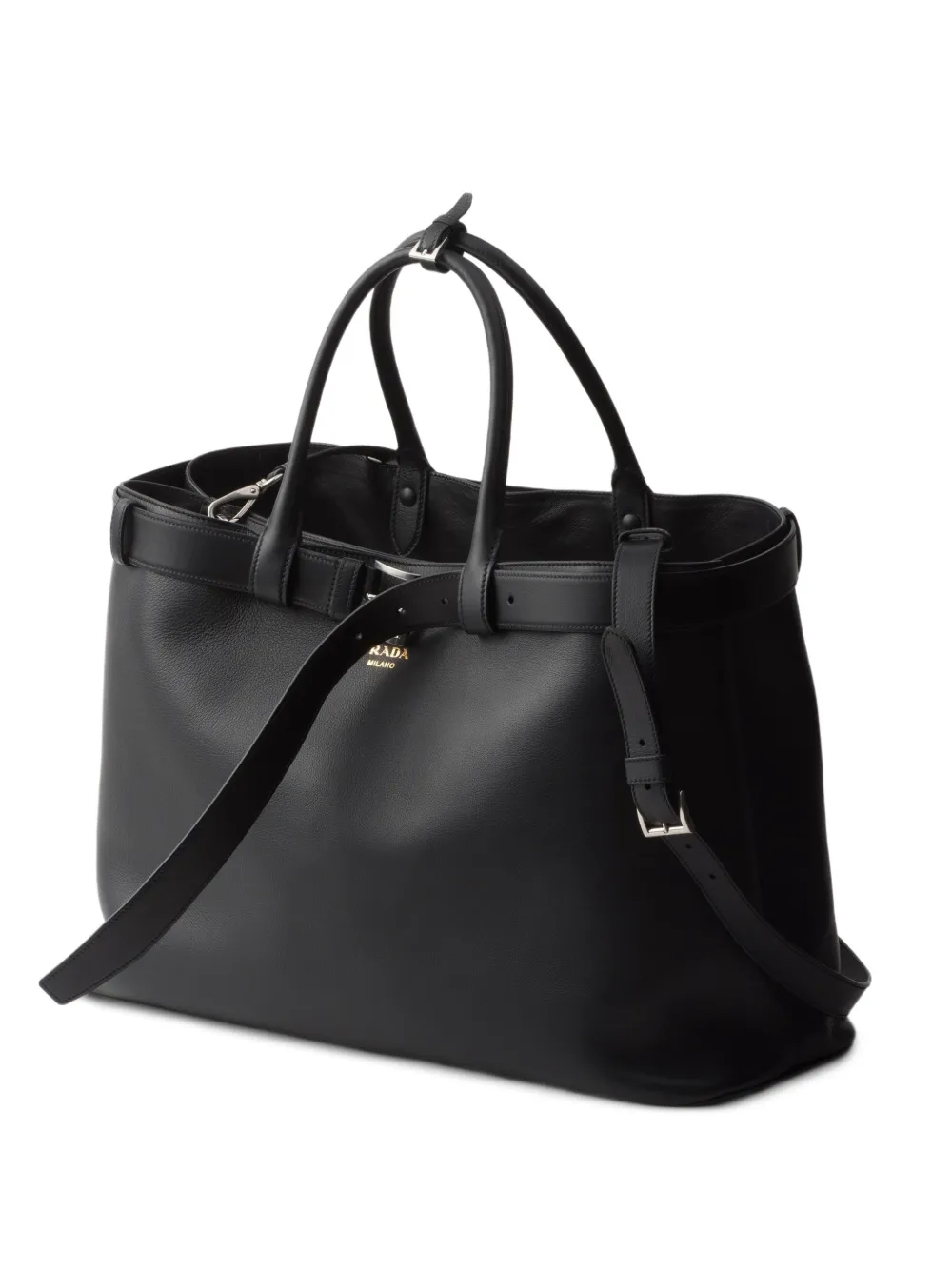 Prada Medium Double Belt Handbag - Black
