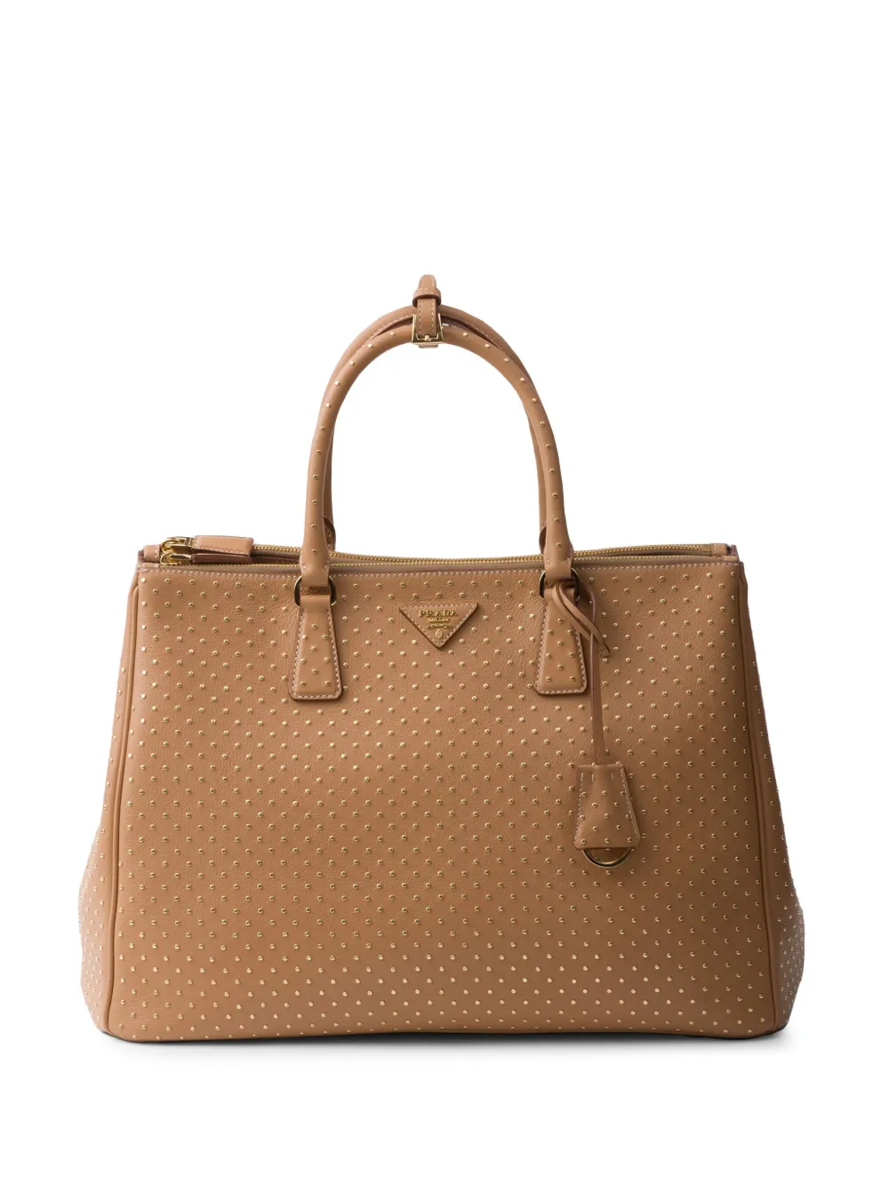 Prada Galleria saffiano leren handtas met studs Bruin