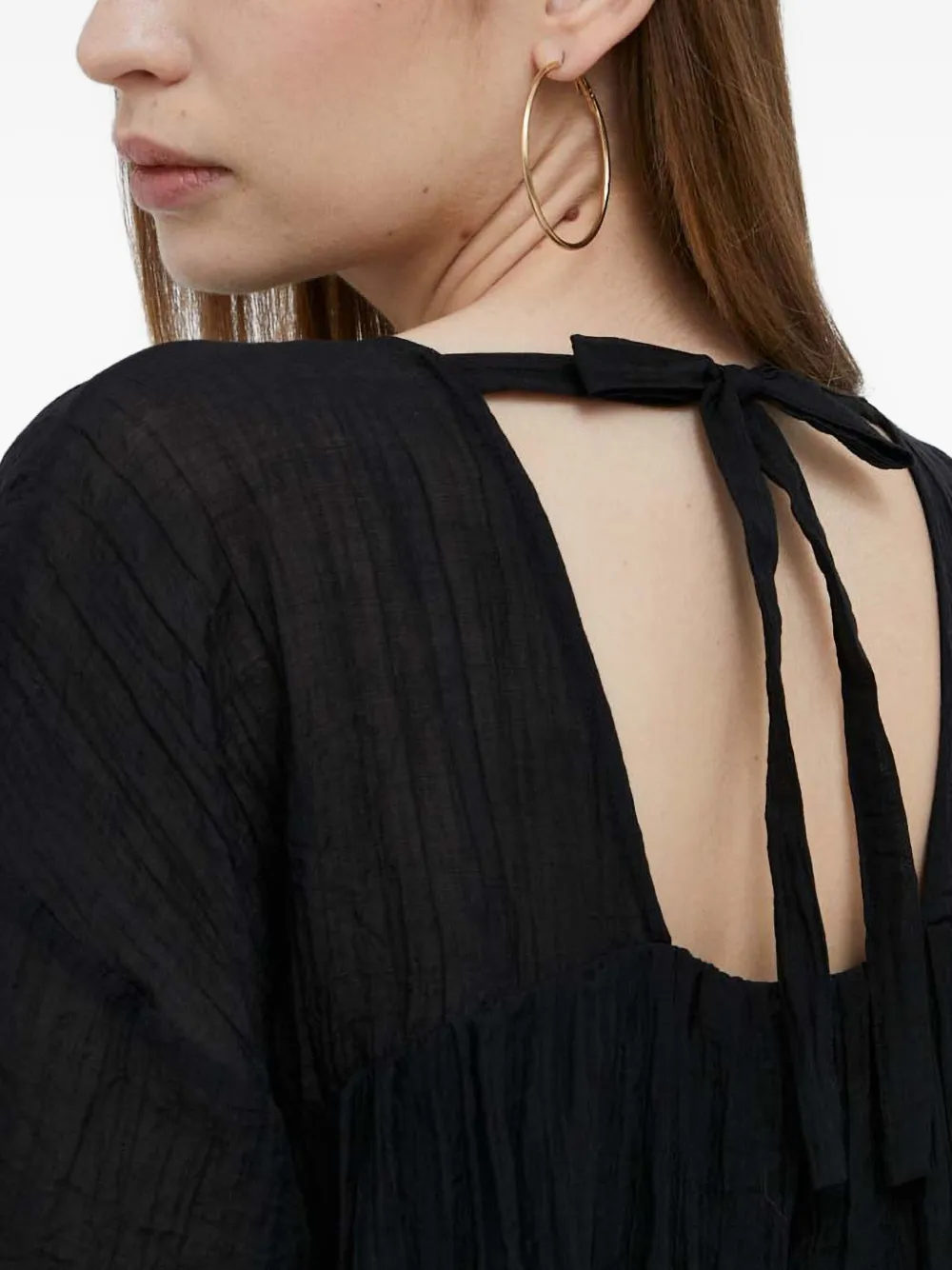 Dkny Tie-back Textured Blouse In Black
