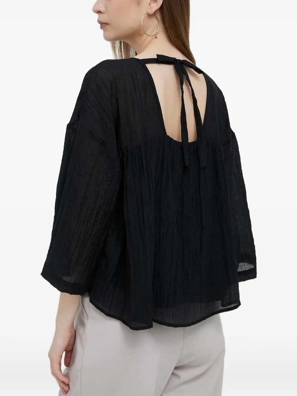 Dkny Tie-back Textured Blouse In Black