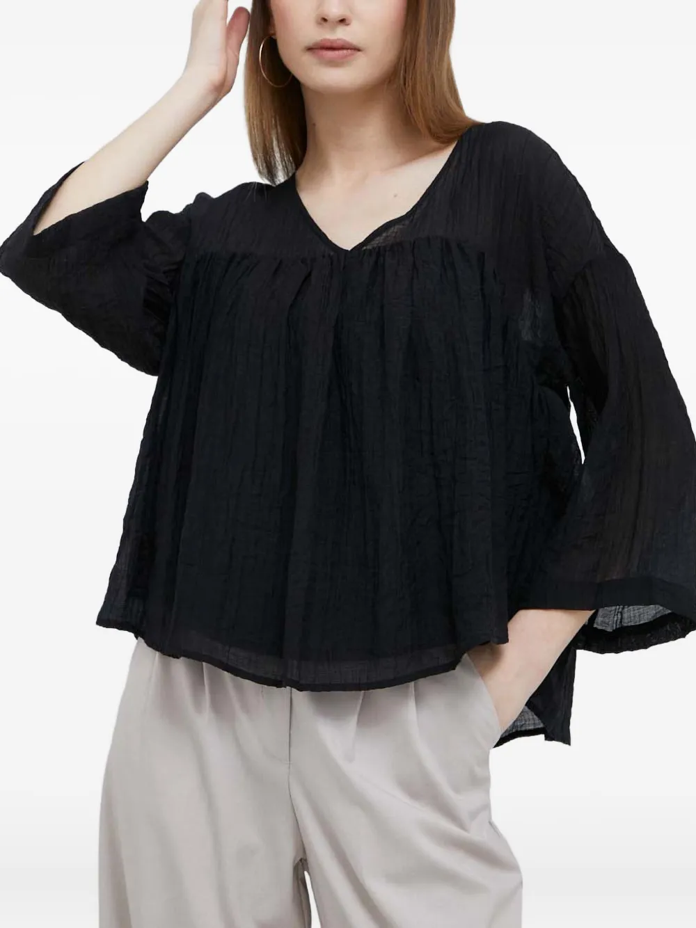 DKNY tie-back textured blouse | Black | Image 1
