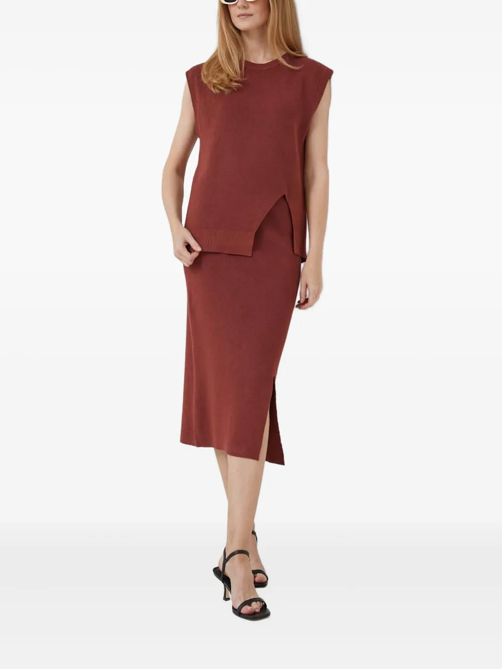 Dkny Side-slit Midi Skirt In Burgundy