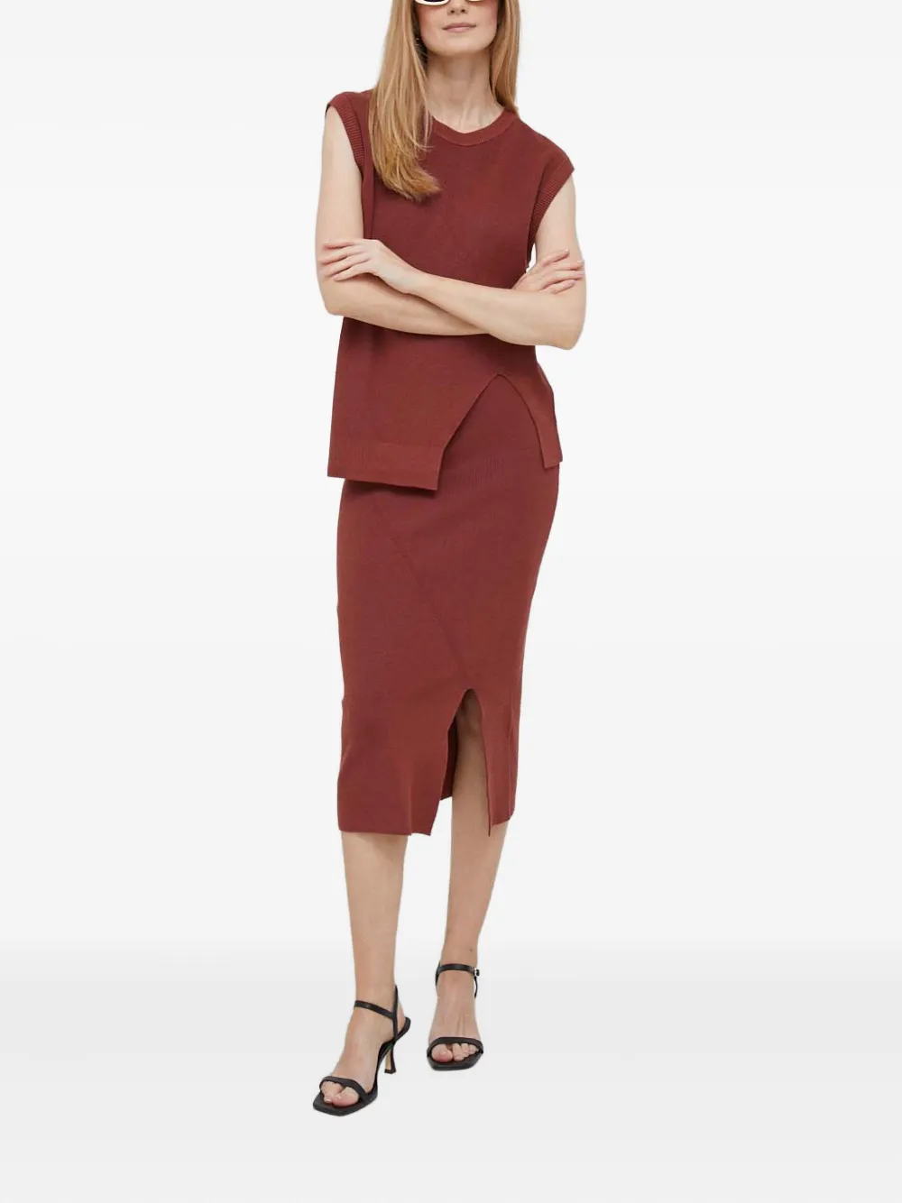 Dkny Side-slit Midi Skirt In Burgundy
