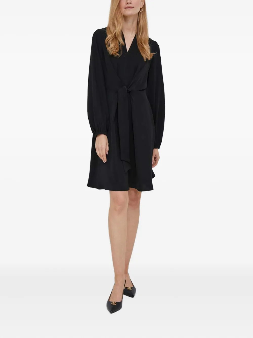 DKNY tie-fastening long-sleeve dress - Zwart