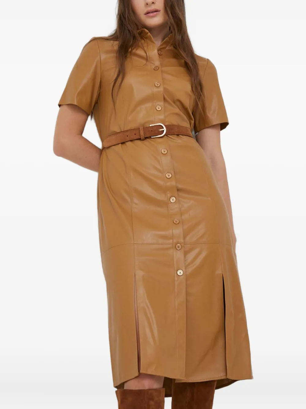 Dkny Short-sleeved Midi Dress In Brown