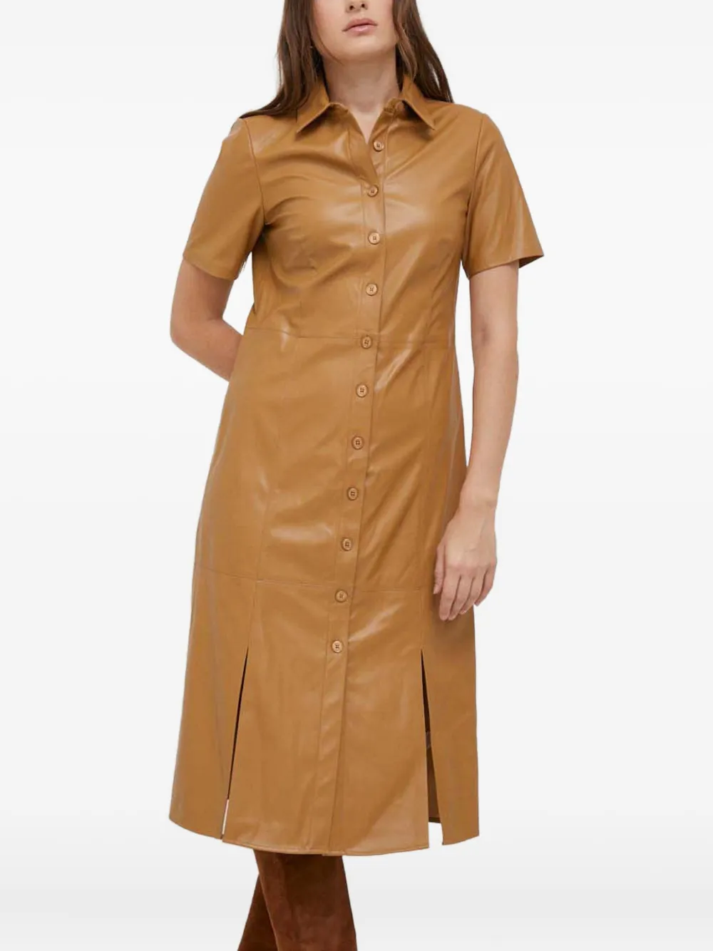 Dkny Short-sleeved Midi Dress In Brown