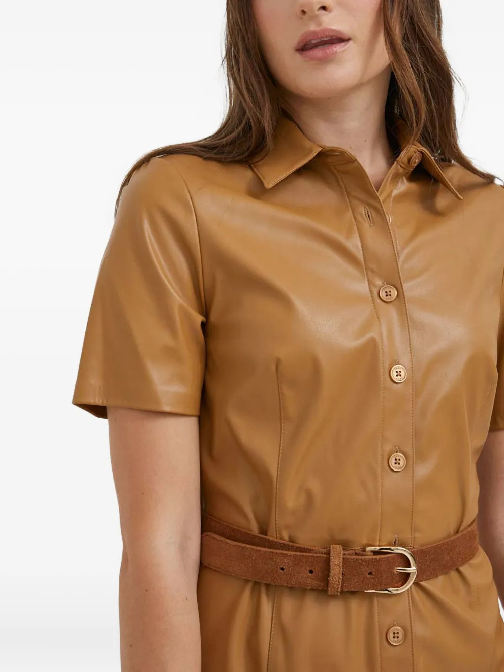 Dkny Short-sleeved Midi Dress In Brown