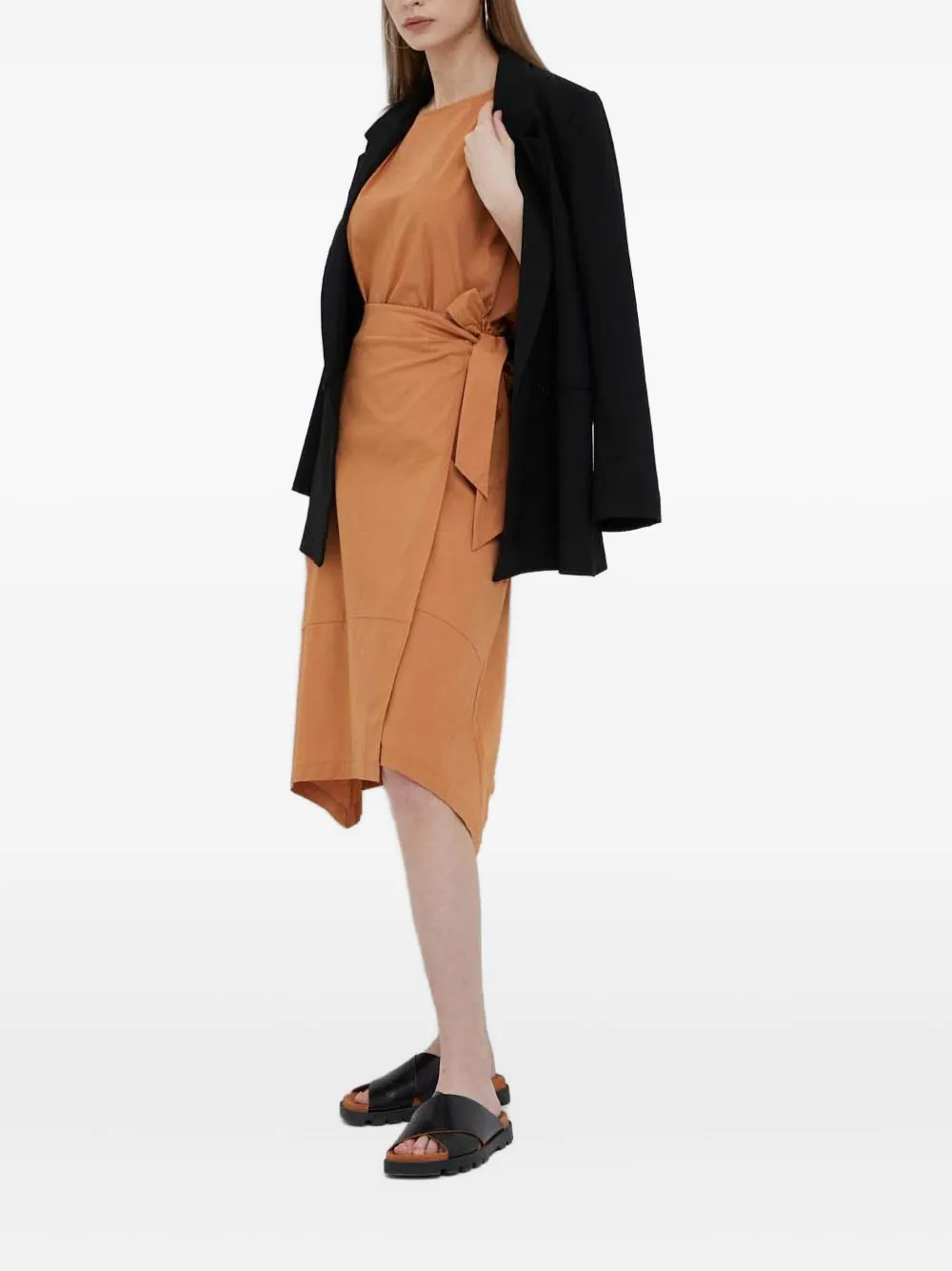Dkny Tie-detail Panelled Midi Skirt In Brown