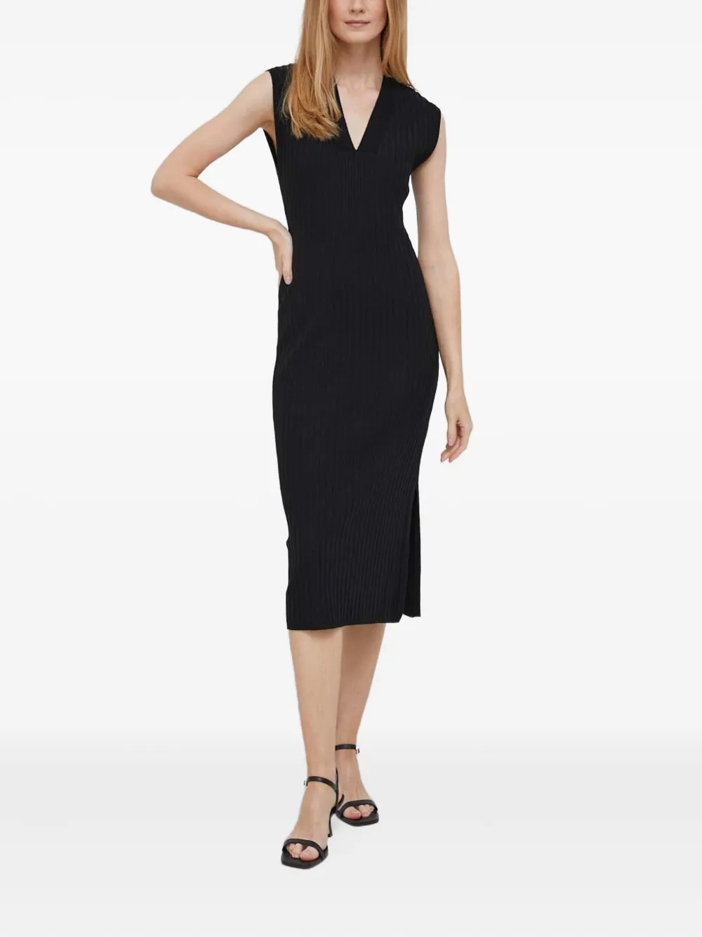 Dkny Sleeveless Wide Rib Sweater Dress In Black