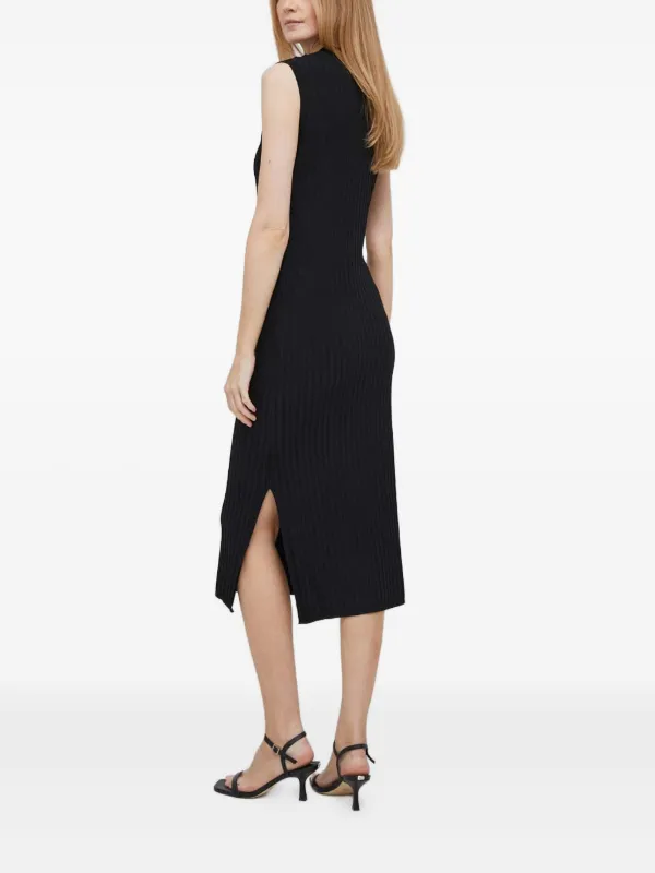 Dkny Ribbed Knit V-neck Dress - Black