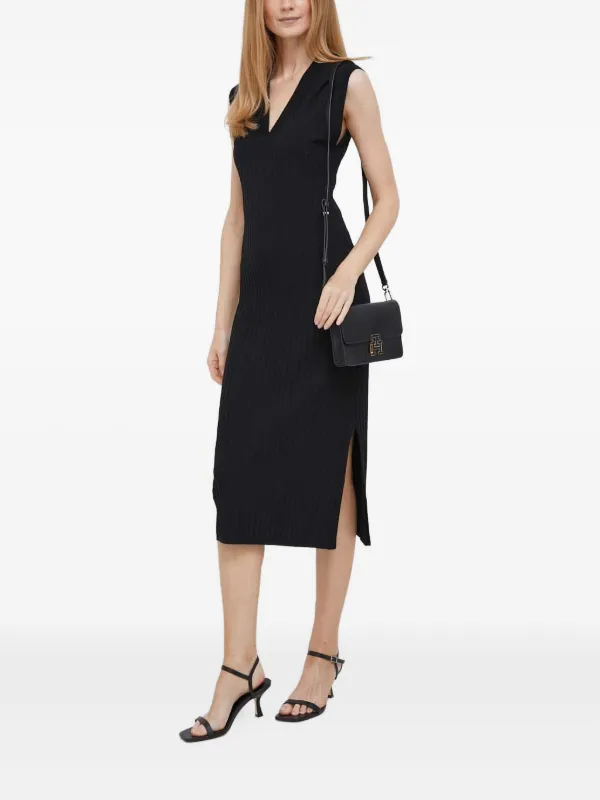 Dkny Ribbed Knit V-neck Dress - Black Dkny Ribbed Knit V-neck Dress - Black