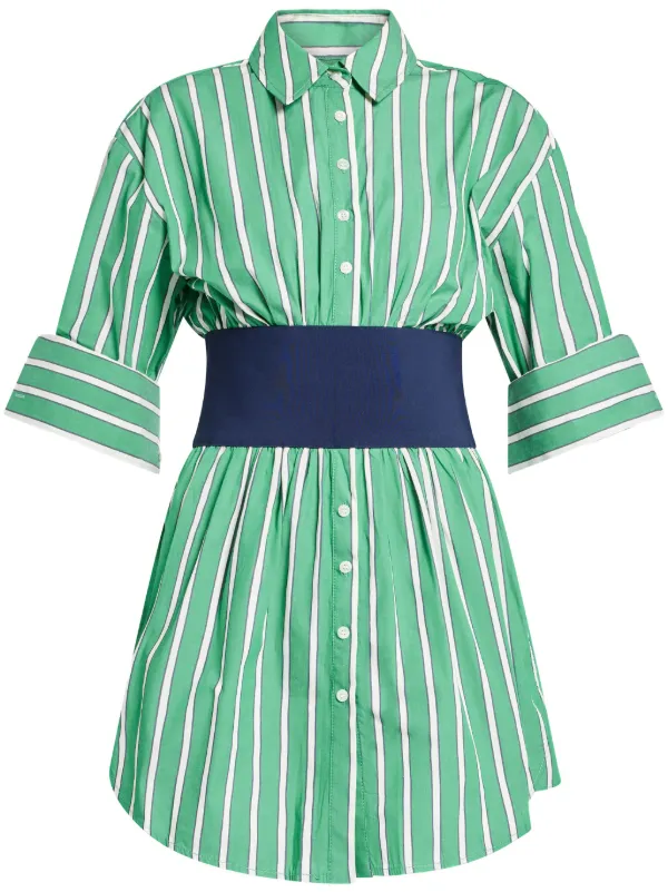 STAUD Michelle Striped Shirt Dress Green FARFETCH CA