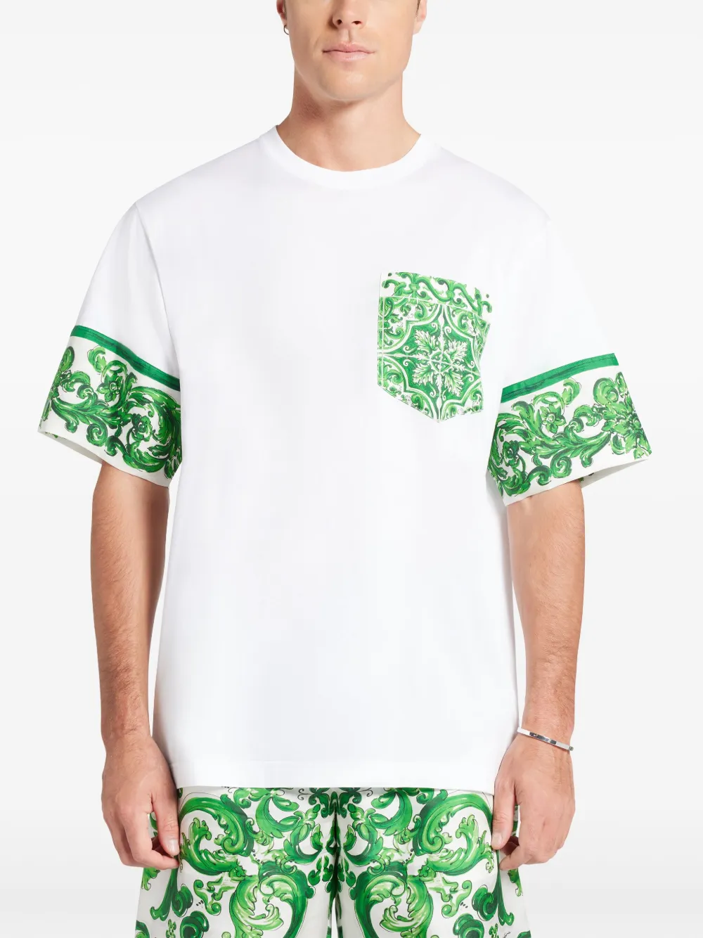Dolce & Gabbana Katoenen T-shirt met Majolica-print Wit