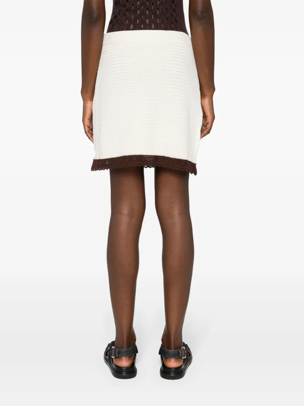 Miu Miu Logo-patch Crochet Miniskirt In Neutrals