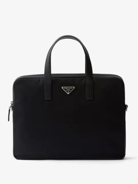 Prada Re-Nylon leather-trimmed briefcase