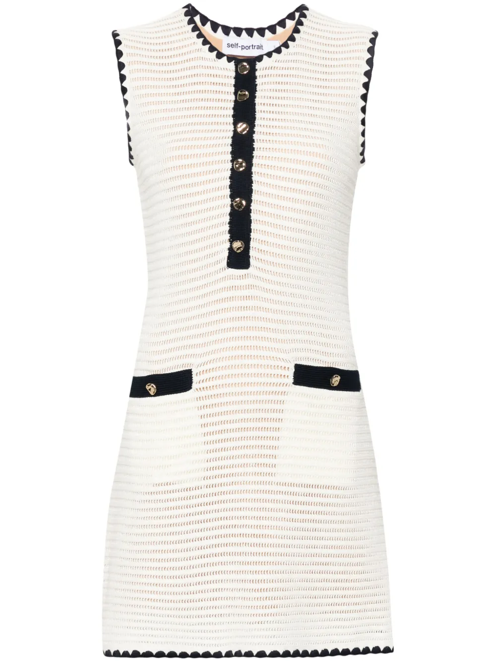 Self-portrait Mini Dress In Intricate Crochet With Zigzag Collar In White