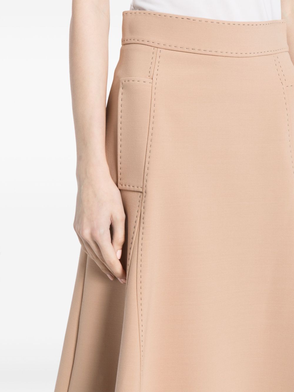 Shop Elie Saab Contrasting-stitch Wool-blend Midi Skirt In Neutrals