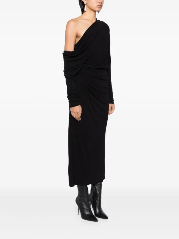 black asymmetric hem dress MS. GODET ASYMMETRIC BLACK MINI DRESS | CULT MIA main image 1