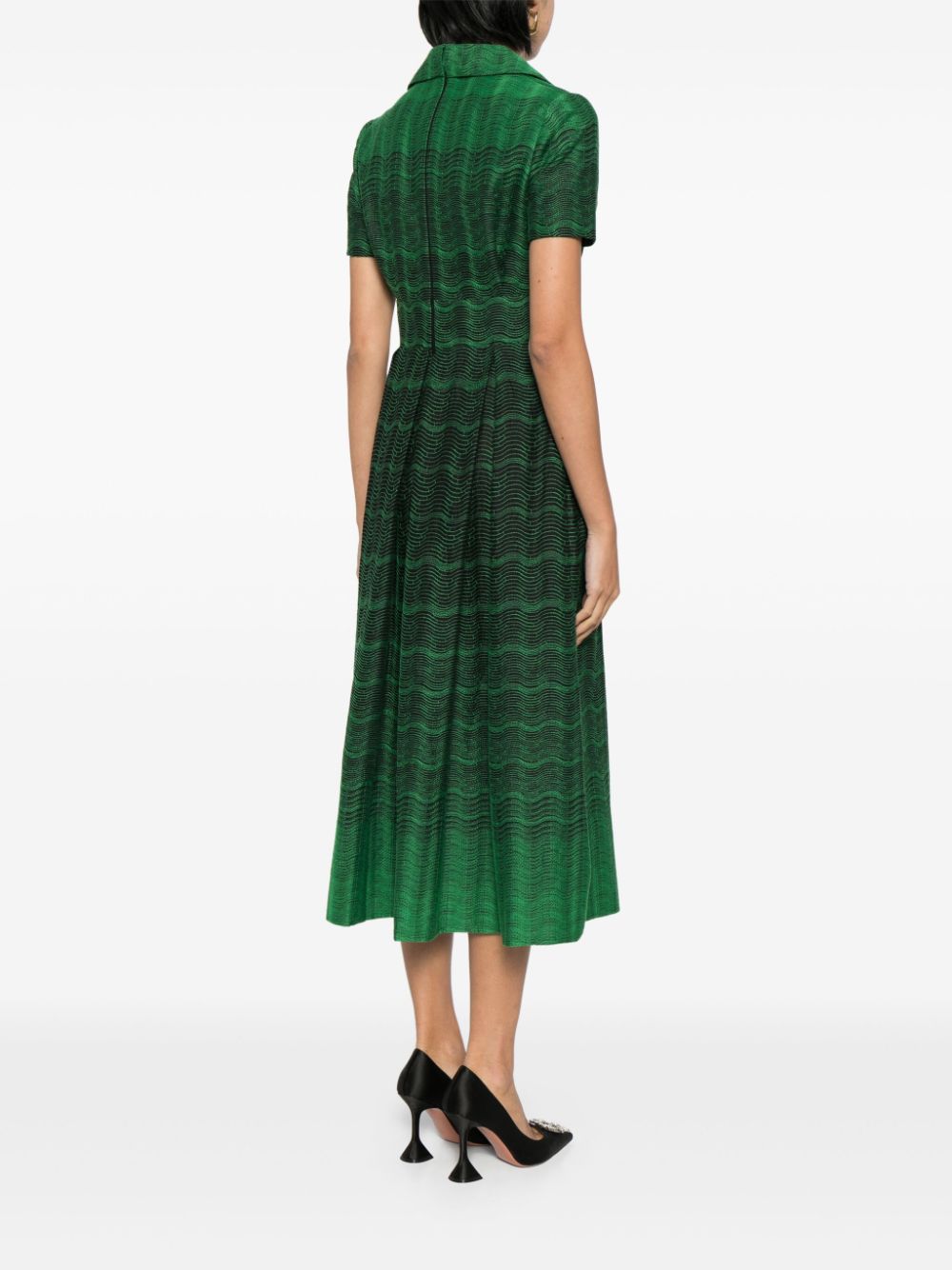 Shop Elie Saab Wave-embroidered Cotton Midi Dress In Green