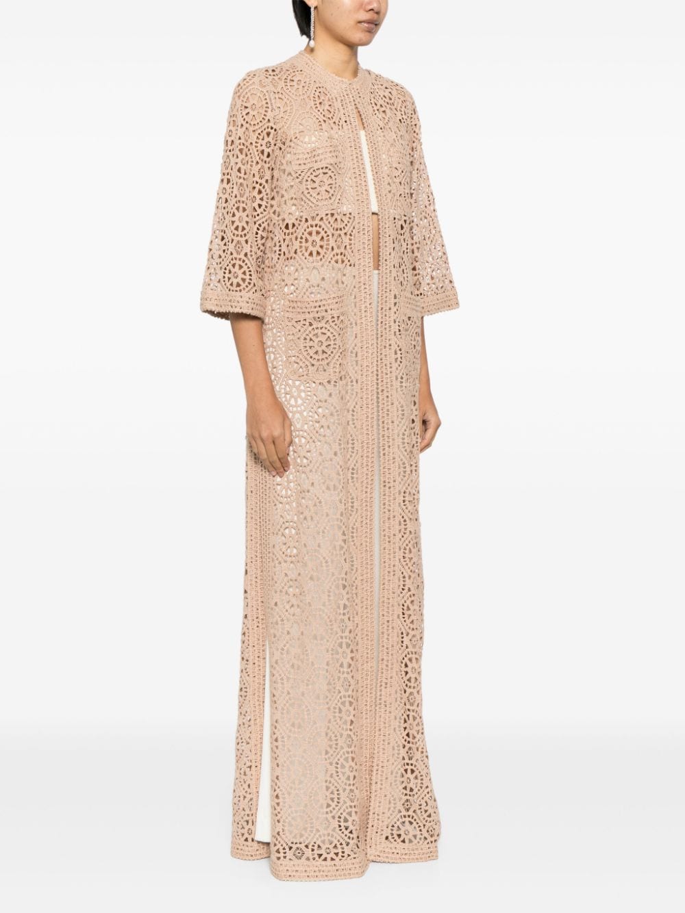 Shop Elie Saab Macramé Long Cardigan In Neutrals