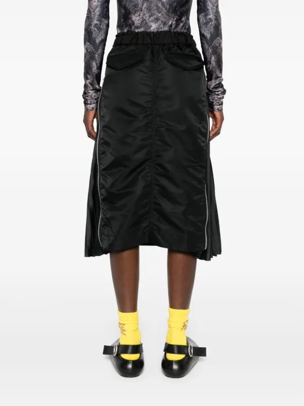 Sacai pleat-panelled Midi Skirt | Black | FARFETCH ID