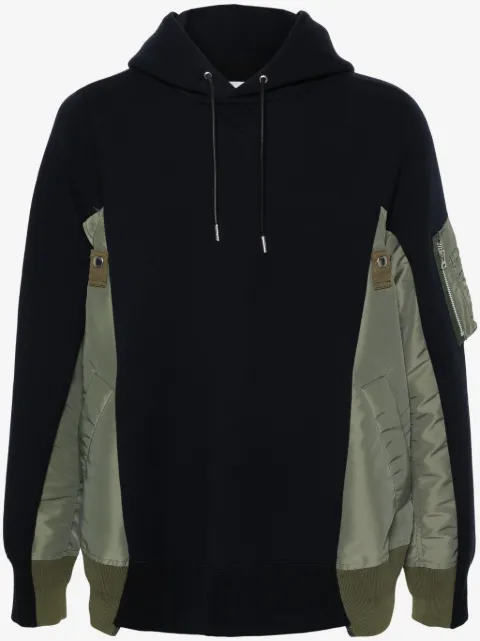 sacai panelled drawstring hoodie