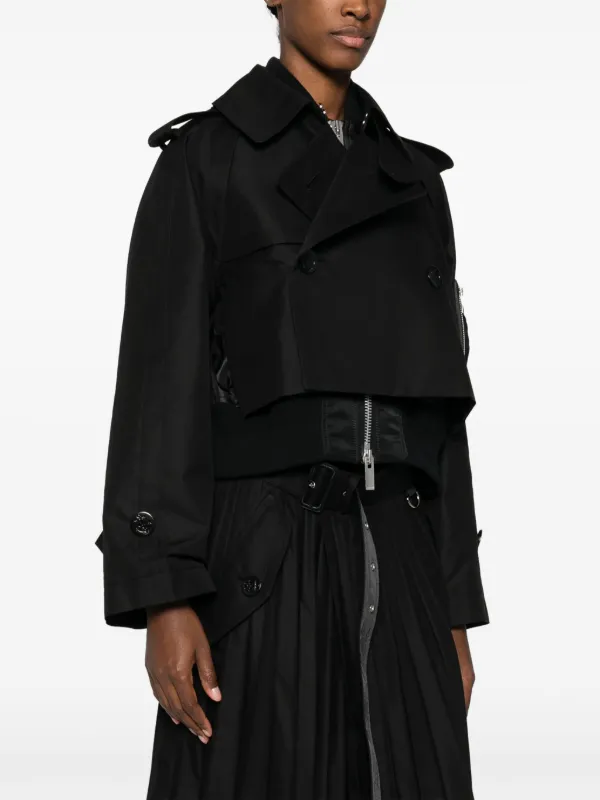 Sacai Layered Cropped Jacket | Black | FARFETCH