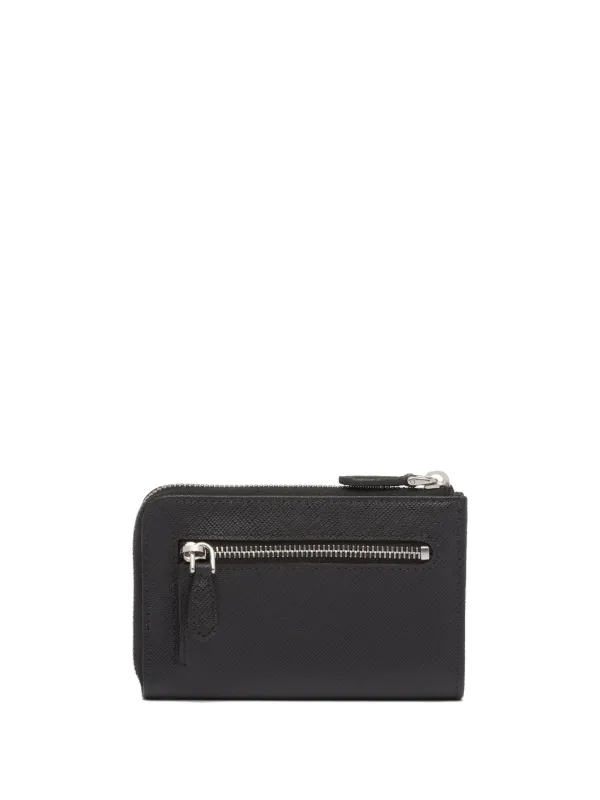 Prada triangle-logo Leather Keychain | Black | FARFETCH