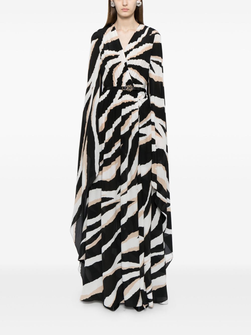 Shop Elie Saab Zebra-print Silk Dress In White