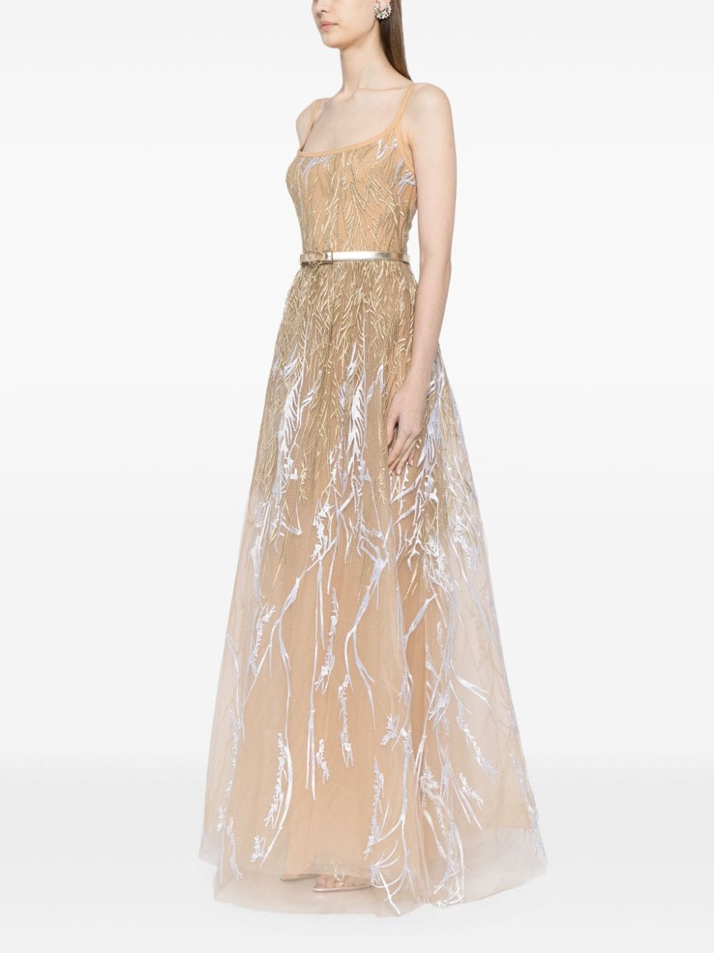 Shop Elie Saab Arboreal Dress In Brown