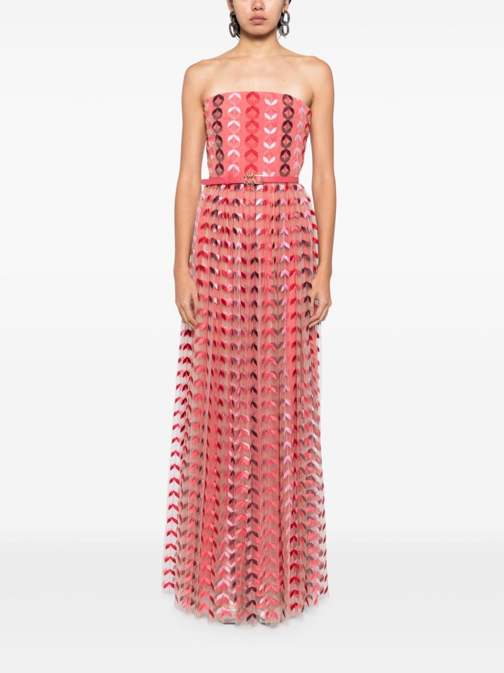 Shop Elie Saab Strapless Embroidered Dress In Pink