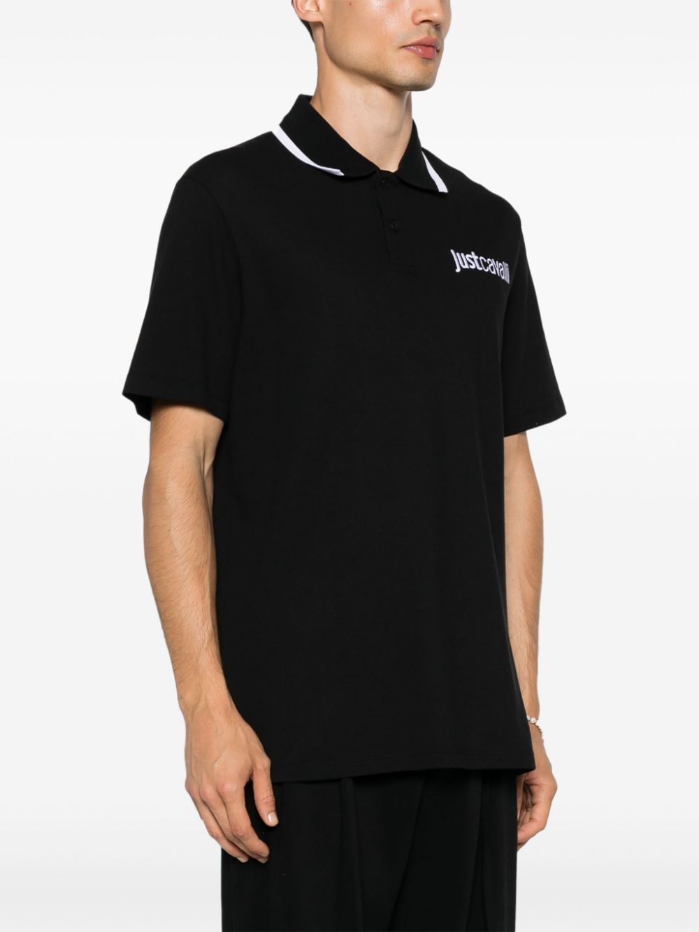 Shop Just Cavalli Logo-embroidered Polo Shirt In Schwarz