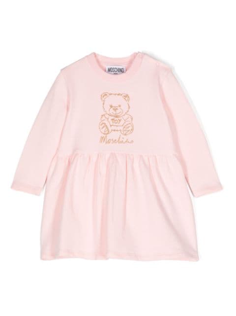 Moschino Kids Teddy Bear-embroidered flared dress